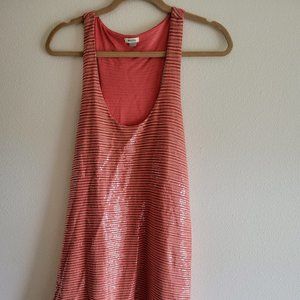 Fossil Racerback Sequin Jersey Midi Dress L Coral Loose Fit Cotton Stretch